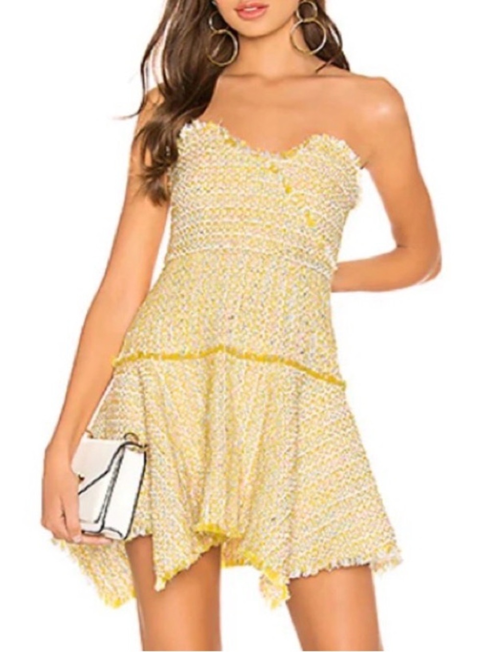 Lovers + Friends Revolve Strapless Yellow Tweed Mini Dress Size: XS